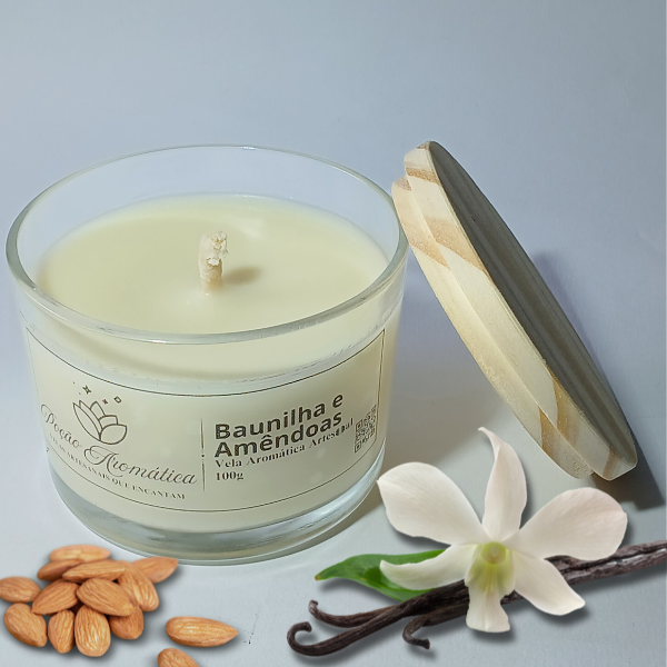 Vela Aromática Baunilha e Amêndoas 100g - Cera 100% Vegetal